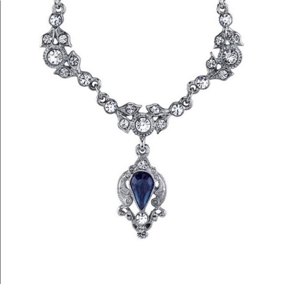 DOWNTOWN ABBEY Silver Blue Crystal Drop Necklace - Picture 1 of 6